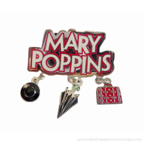 Mary Poppins Ornaments, Hard Enamel, Shinny Nickel Plated Custom Metal Craft / Gifts